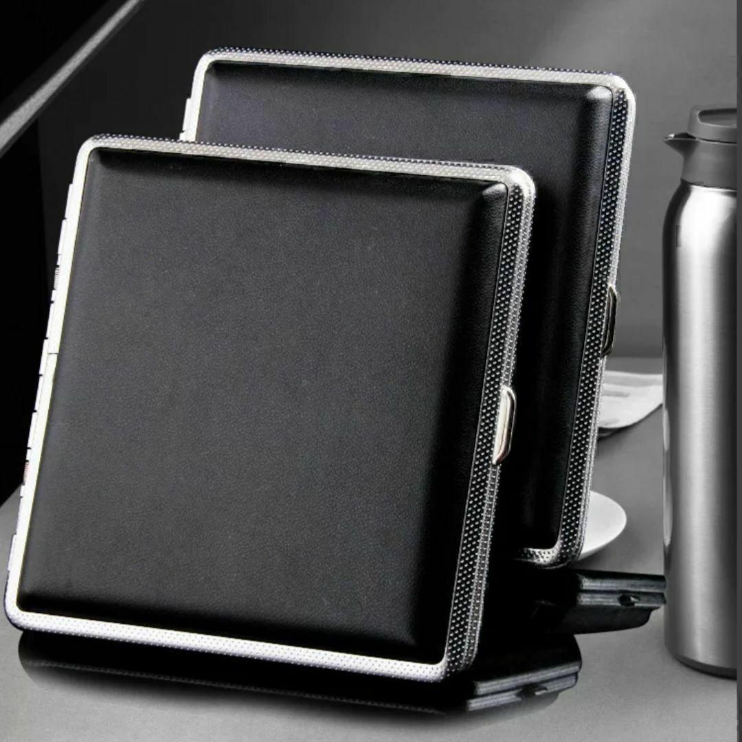 レザー調 タバコケース 黒 20本 シンプル 高級感 高見え シガレットケース メンズのファッション小物(タバコグッズ)の商品写真