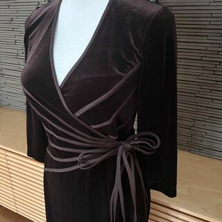 タダシショージ ラップワンピース 美品 ベロア リボン ブラウン XXS ドレス