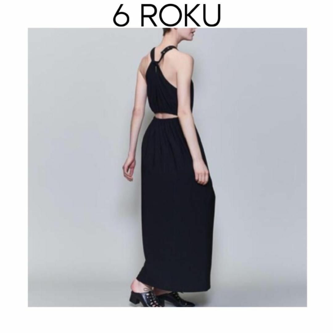 6 ROKU バックスリットドレス ワンピース ブラック 黒 キャミソール M