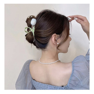 【紫様専用】ヘアクリップ　ブルー　チューリップ(バレッタ/ヘアクリップ)