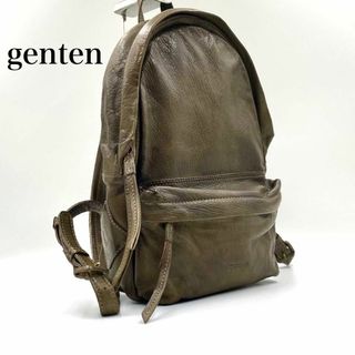 美品】genten ゲンテン リュックサック ゴートヌメ ロゴ型押し カーキ ...
