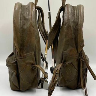 美品】genten ゲンテン リュックサック ゴートヌメ ロゴ型押し カーキ ...