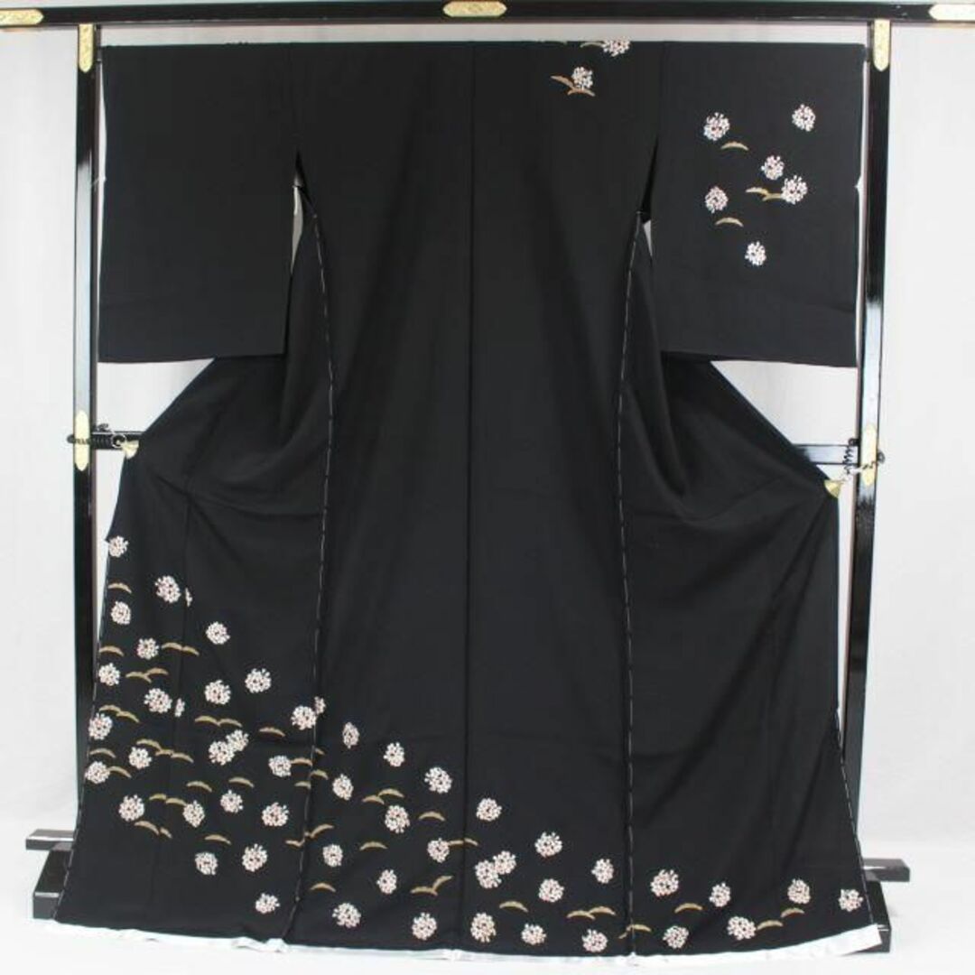 AC7060　誂仕立付訪問着　オリジナル蘇州手刺繍　黒地桜花丸 レディースの水着/浴衣(着物)の商品写真