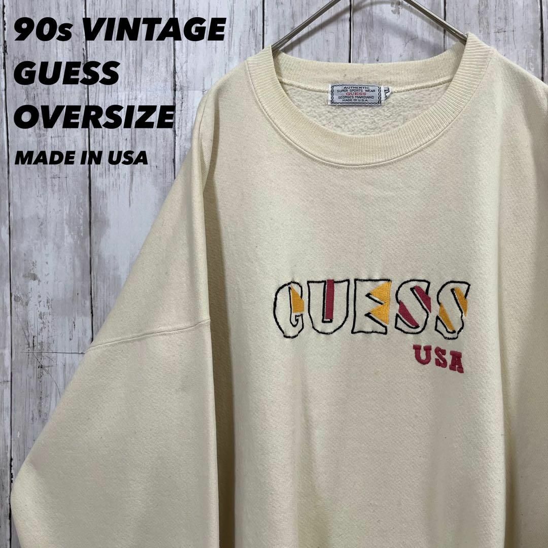 90sヴィンテージUSA製　GUESS刺繍ロゴスエットトレーナー　 XXL