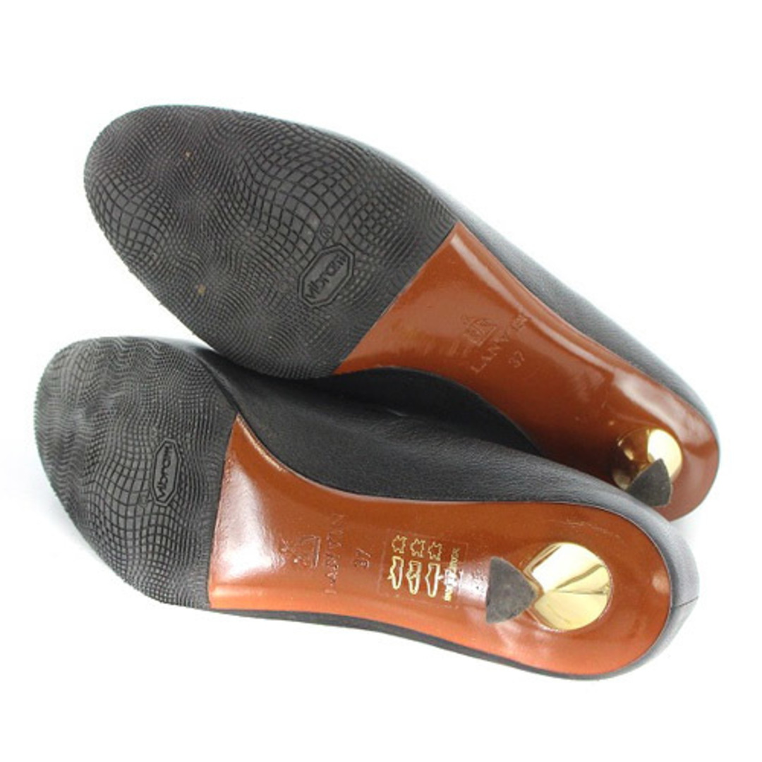 LANVIN(ランバン)のランバン ローヒール レザー パンプス 37 23.5cm 黒 レディースの靴/シューズ(ハイヒール/パンプス)の商品写真