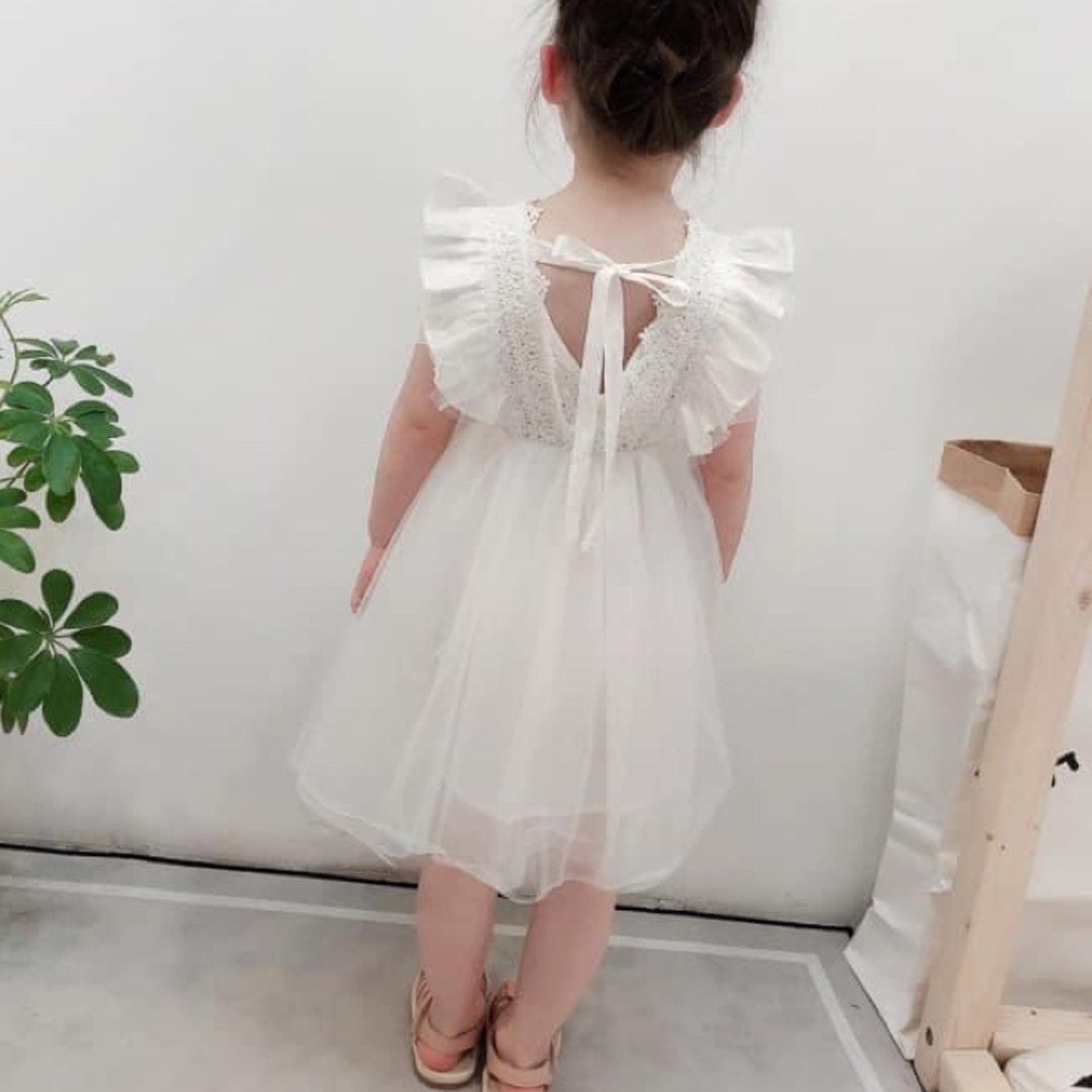 ♡バックリボン ワンピース ♡ 110 新品 レース チュール 女の子 パープル キッズ/ベビー/マタニティのキッズ服女の子用(90cm~)(ワンピース)の商品写真