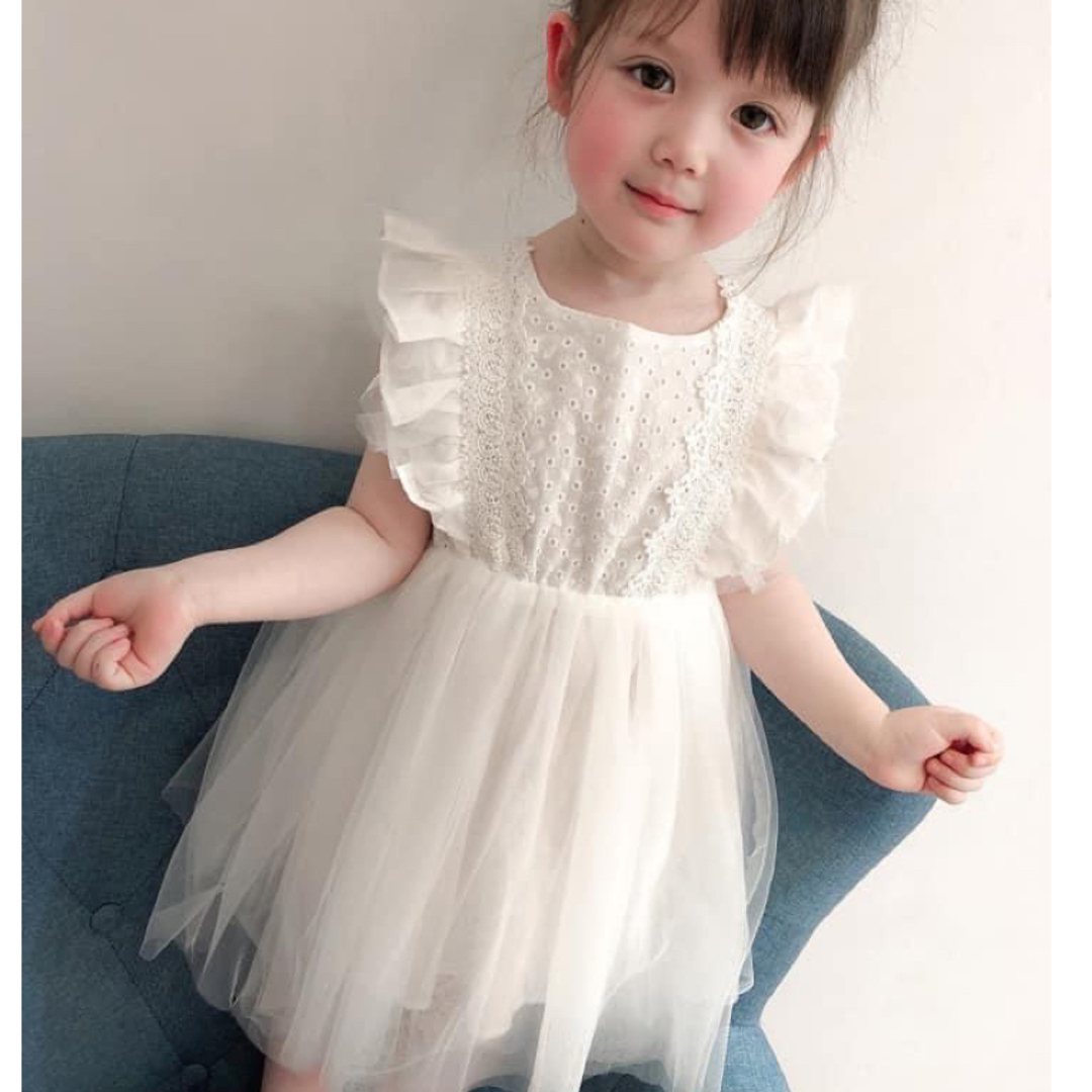 ♡バックリボン ワンピース ♡ 110 新品 レース チュール 女の子 パープル キッズ/ベビー/マタニティのキッズ服女の子用(90cm~)(ワンピース)の商品写真