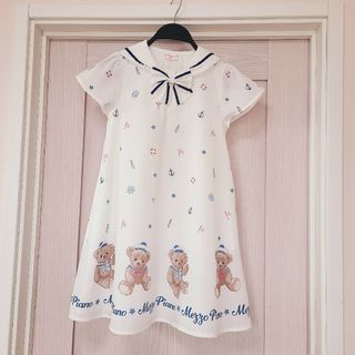 652【130】メゾピアノ マリンくま セーラーカラーピース オフ白 ホワイト-