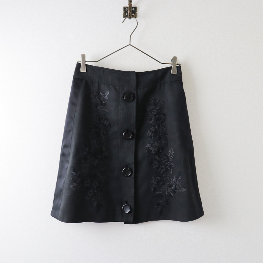 ロイスクレヨン Lois CRAYON フラワー刺繍 スエード風スカート M/ブラック ボトムス【2400013516549】