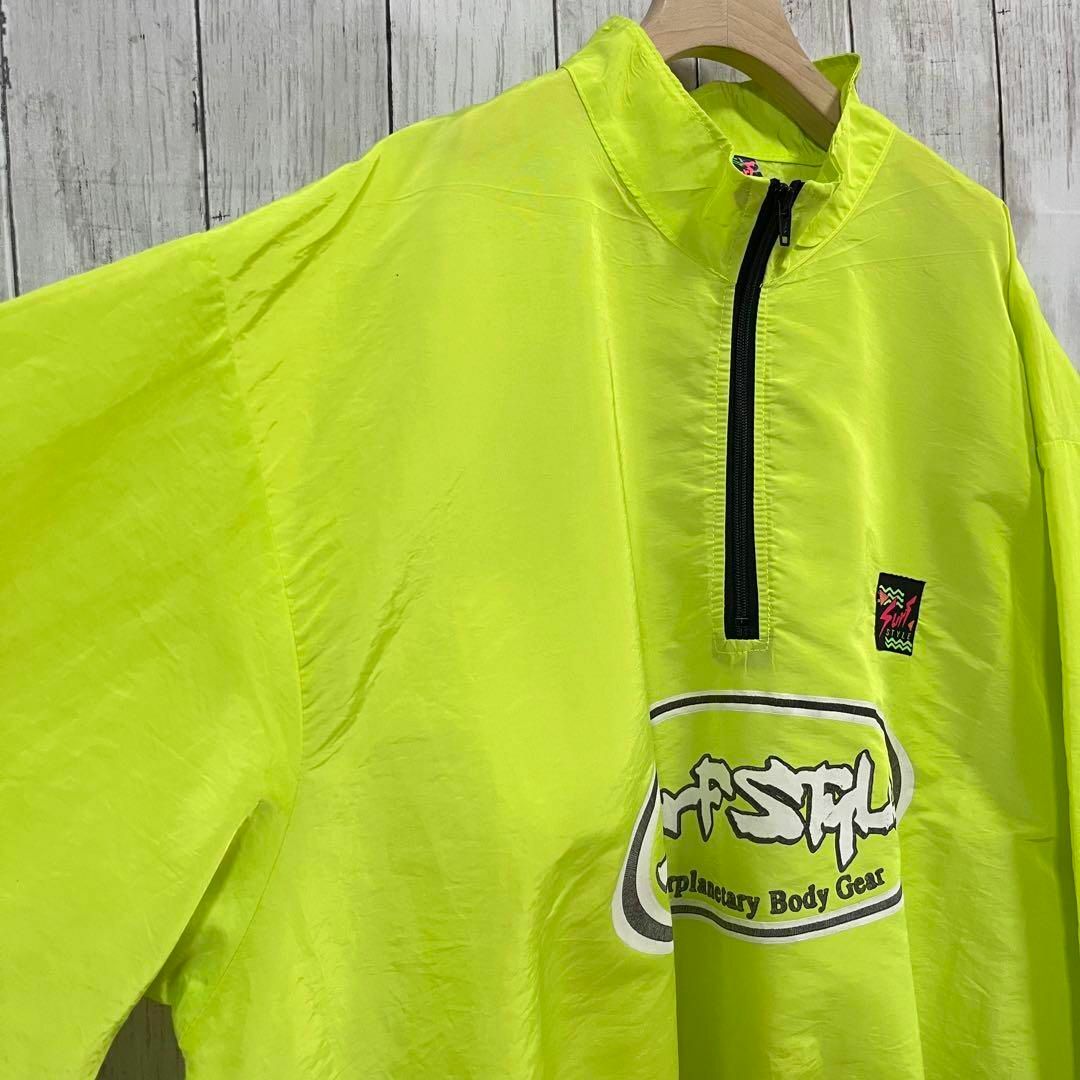USA製ヴィンテージ古着SURF STYLE ハーフジッププリントアノラック黄色