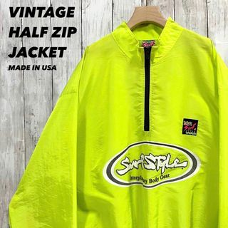 USA製ヴィンテージ古着SURF STYLE ハーフジッププリントアノラック黄色(ポンチョ)