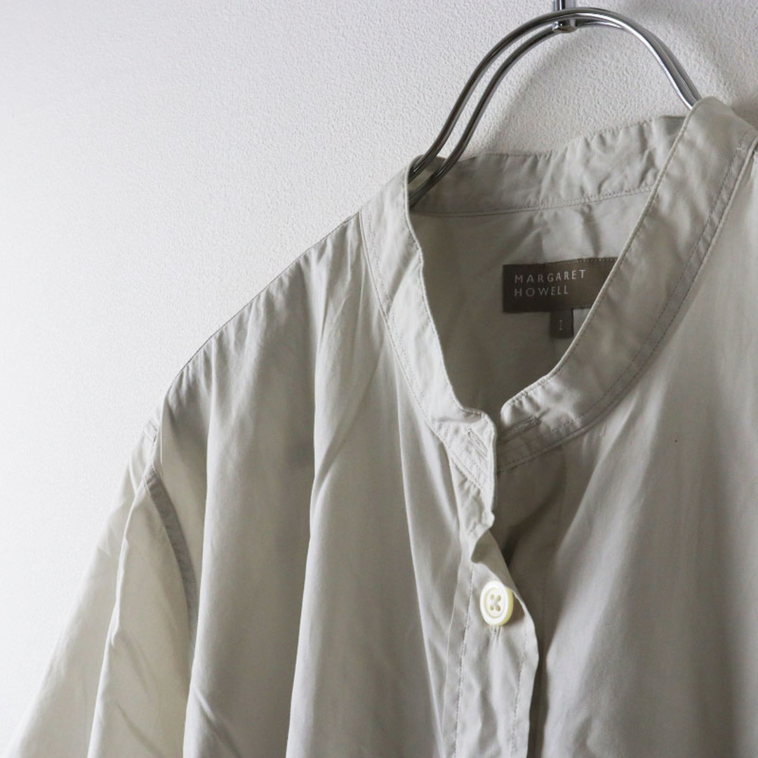 2021SS マーガレットハウエル MARGARET HOWELL LIGHT COTTON POPLIN カラーレスシャツ 1/グレー ブラウス  半袖【2400013523615】