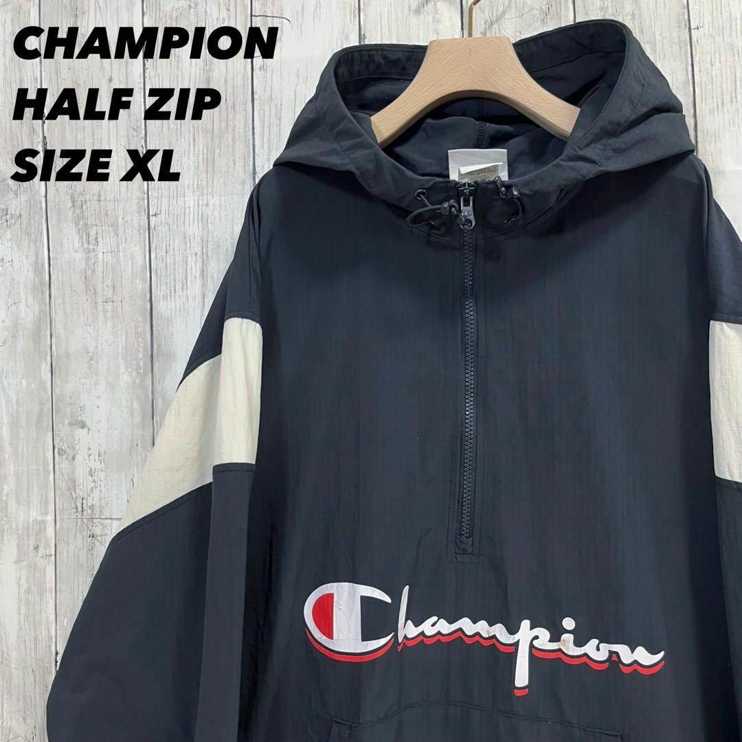 Champion - アメリカ古着チャンピオン ハーフジッププリントナイロン ...