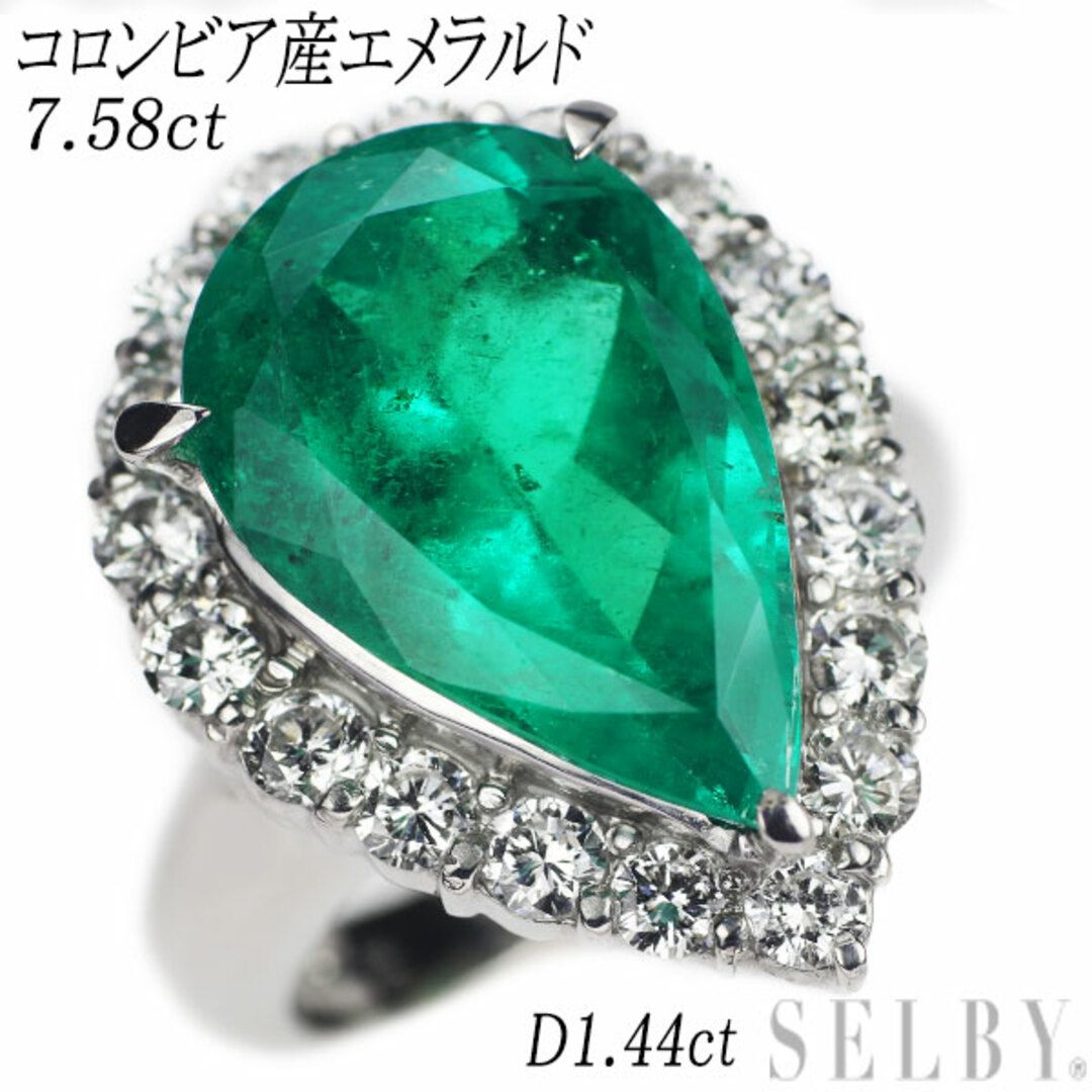 Pt900 コロンビア産 F1 エメラルド ダイヤモンド リング 7.58ct D1