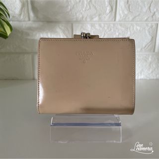 美品✨箱ギャラ付き✨PRADA 三つ折り財布　がま口　レザー　水色　ライトブルー