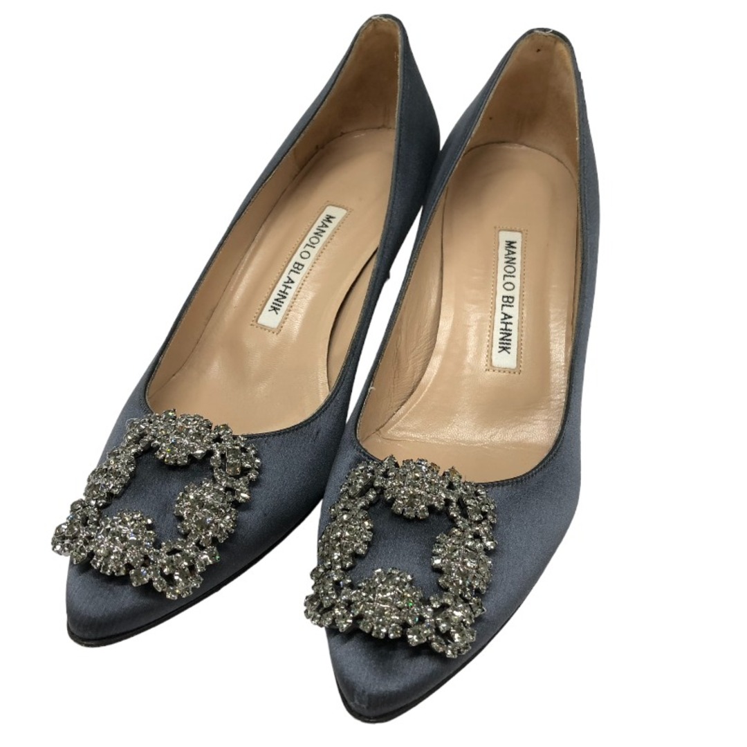 【ネット限定】マノロブラニク Manolo Blahnik マノロブラニク MANOLO BLAHNIK HANGISI ハンギシ ビジュー パンプス グレー サテン 24.5cm レディース パンプス