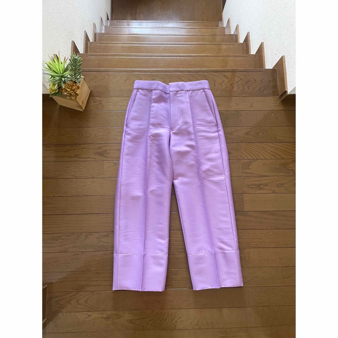 美品】Drawerドゥロワー ウールシルク裾切り替えクロップドパンツ 36