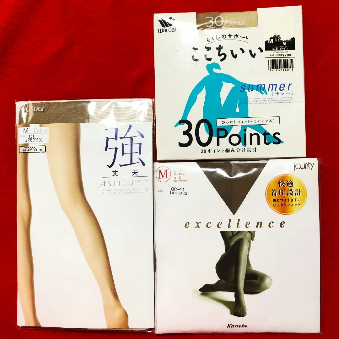 Kanebo(カネボウ)のカネボウエクセレンス1点とアスティーグ強1点ワコールここちいい1点のM計3点 レディースのレッグウェア(タイツ/ストッキング)の商品写真