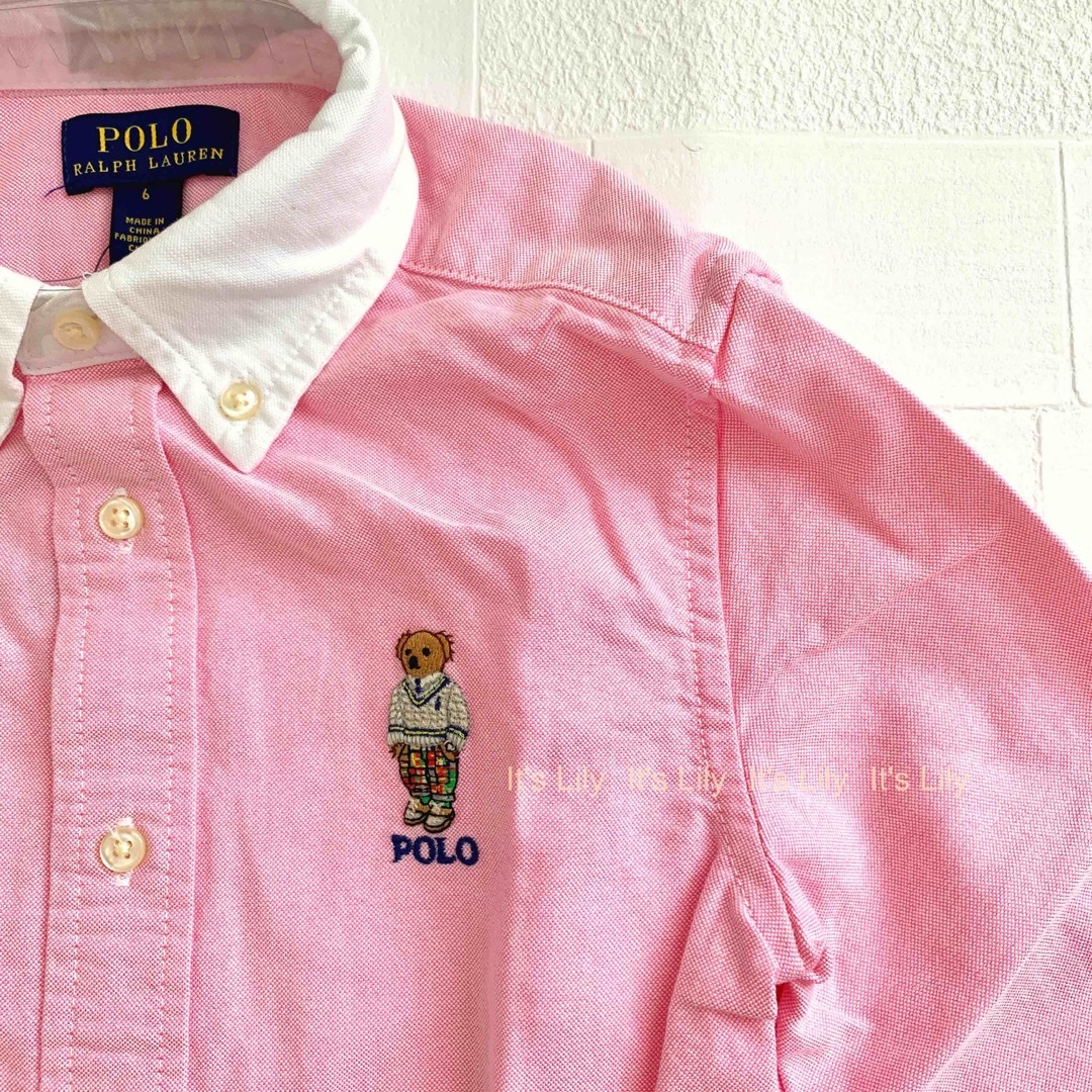 Ralph Lauren(ラルフローレン)の6t120cm ピンク　ベア刺繍　オックスフォードシャツ ラルフローレン キッズ/ベビー/マタニティのキッズ服男の子用(90cm~)(Tシャツ/カットソー)の商品写真