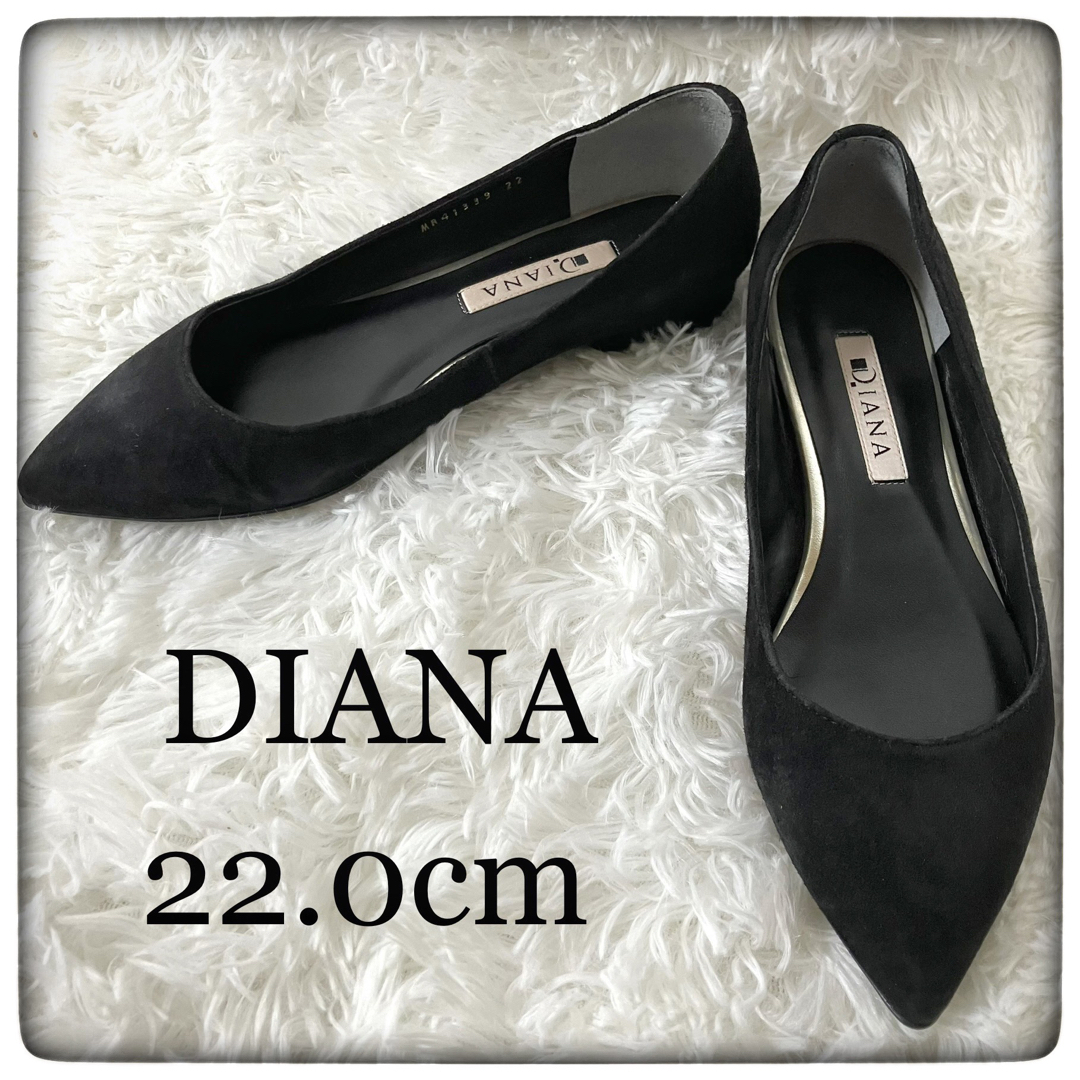 〈美品〉DIANA ダイアナ【22】リボン ポインテッドトゥ パンプス 黒