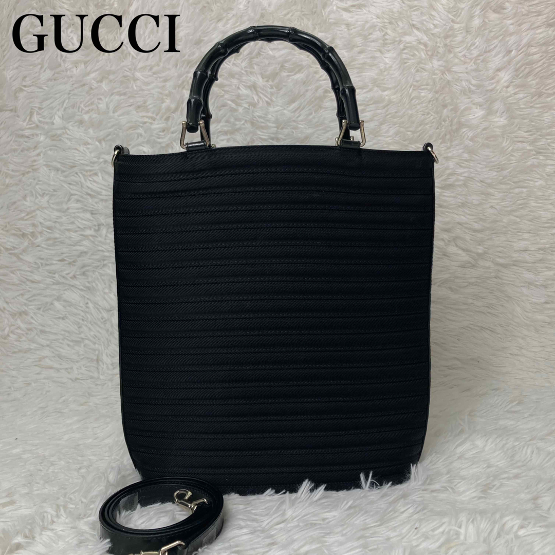 Gucci(グッチ)のGUCCI　グッチ　バンブー　ショルダーバッグ　2way　ナイロン　ブラック レディースのバッグ(ショルダーバッグ)の商品写真