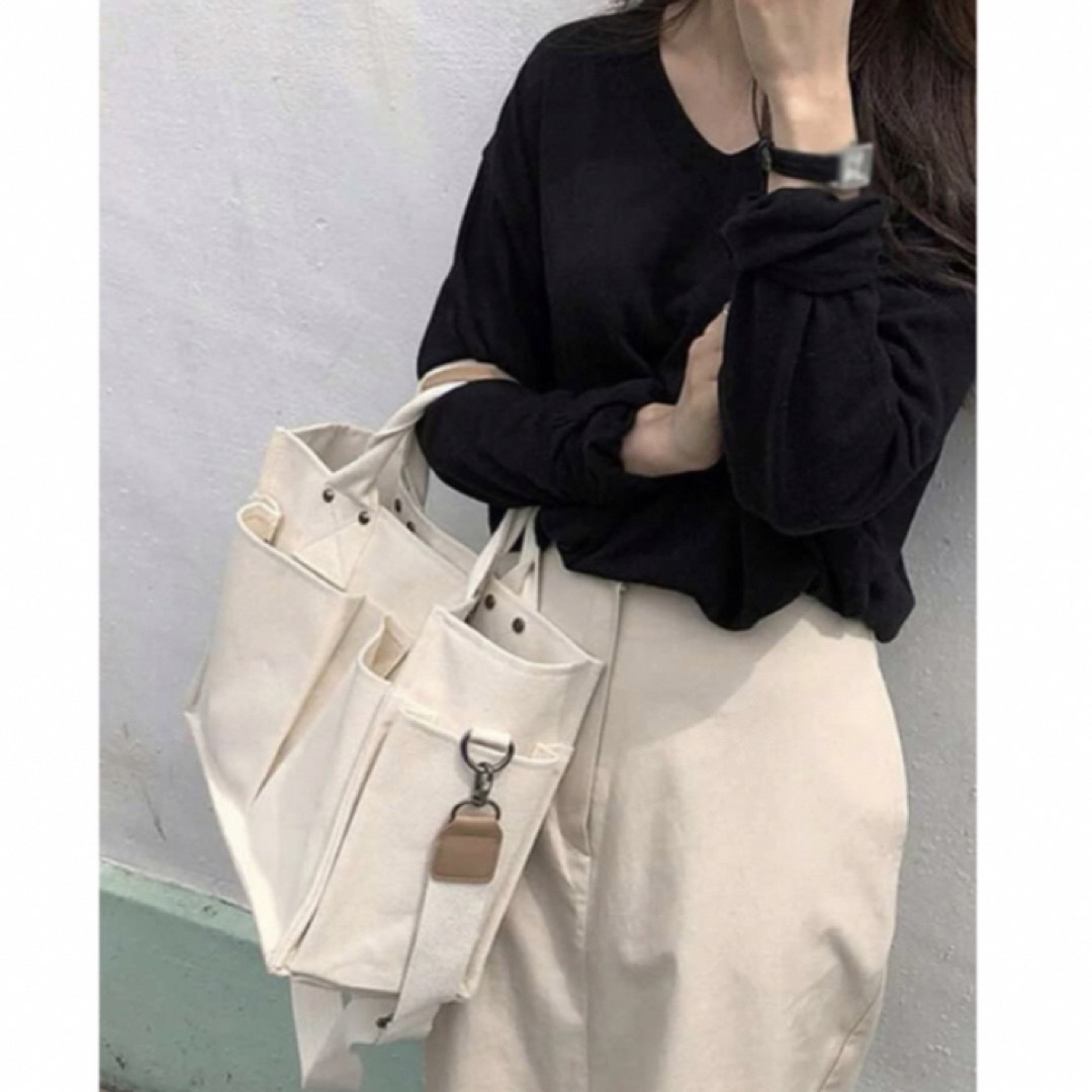 ZARA - 人気❗️キャンバストートバッグ 仕切り ポケットたくさん 便利
