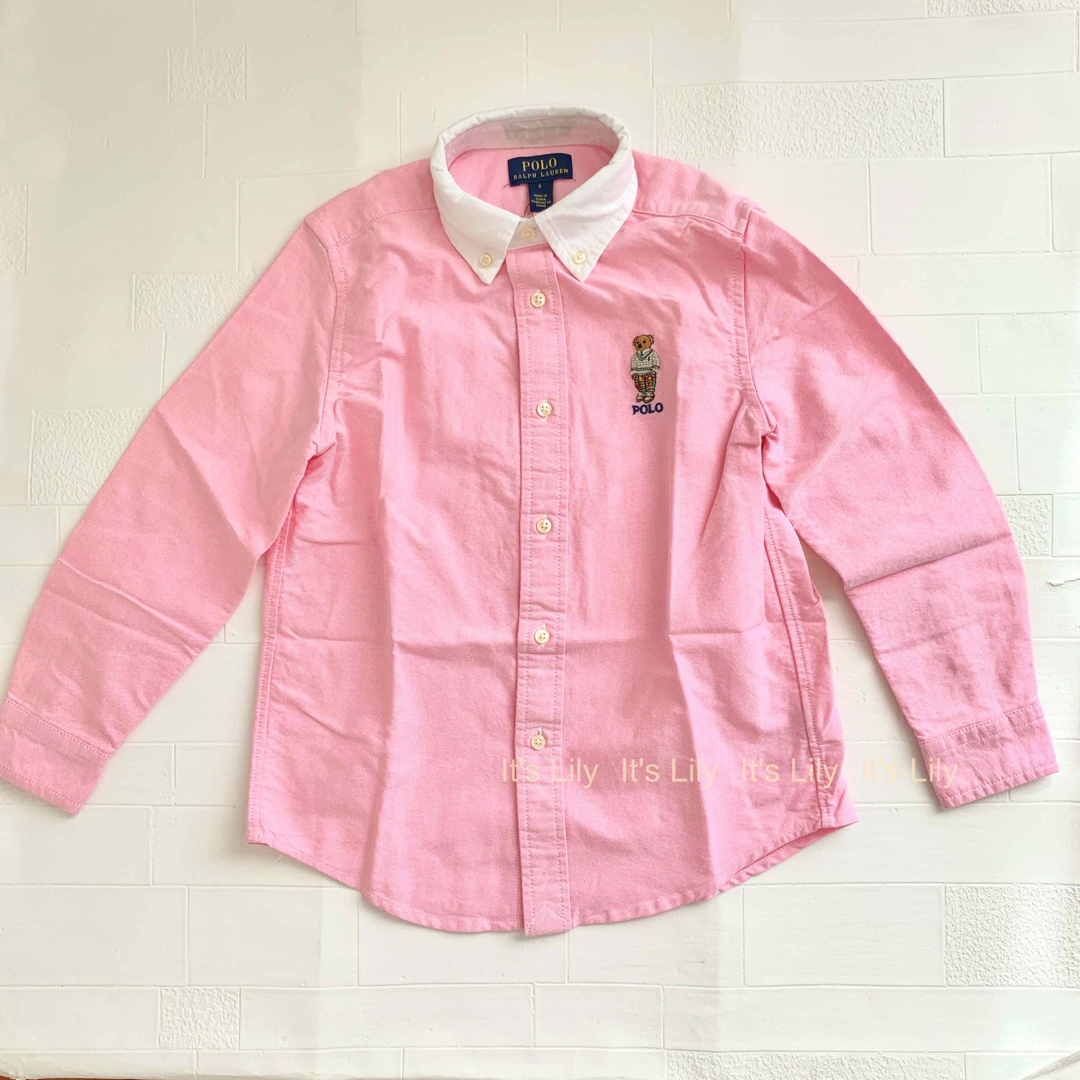 7t130cm ピンク　ベア刺繍　オックスフォードシャツ ラルフローレン