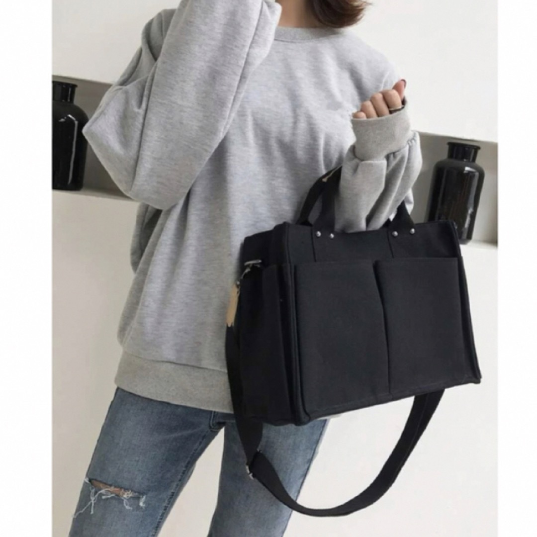 ZARA(ザラ)の人気❗️キャンバストートバッグ  バッグ 通勤 仕切り ポケットたくさん  レディースのバッグ(トートバッグ)の商品写真