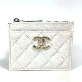 シャネル(CHANEL)のシャネル CHANEL コインケース 小銭入れ 財布 AP3139 ココマーク CC キルティング マトラッセ 名刺入れ パスケース カードケース キャビアスキン ホワイト 未使用(パスケース/IDカードホルダー)