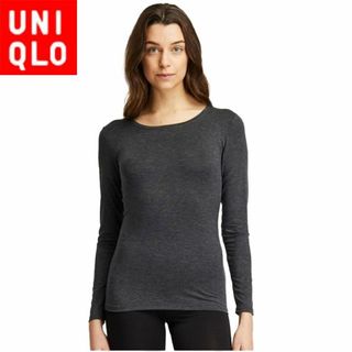 ユニクロ(UNIQLO)のユニクロ 419107 ヒートテッククルーネックT（長袖）M ダークグレイ(Tシャツ(長袖/七分))