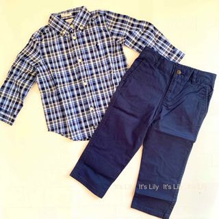 ラルフローレン(Ralph Lauren)の12m80cm チェック柄ポプリン長袖シャツ＆紺チノパンツセット ラルフローレン(シャツ/カットソー)