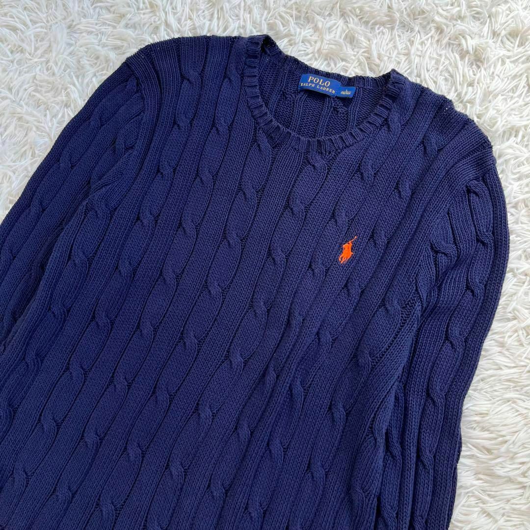 POLO RALPH LAUREN(ポロラルフローレン)のポロ ラルフローレン　ニット セーター　ケーブル　ポニー刺繍　コットン　ネイビー レディースのトップス(ニット/セーター)の商品写真