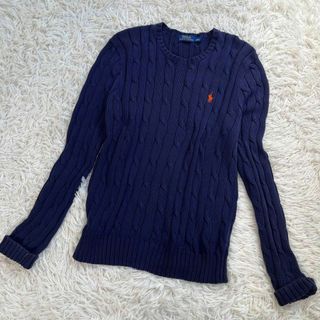 ポロラルフローレン(POLO RALPH LAUREN)のポロ ラルフローレン　ニット セーター　ケーブル　ポニー刺繍　コットン　ネイビー(ニット/セーター)