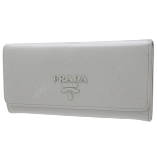 【美品】PRADA 二つ折り財布　グレージュ×水色　サフィアーノ