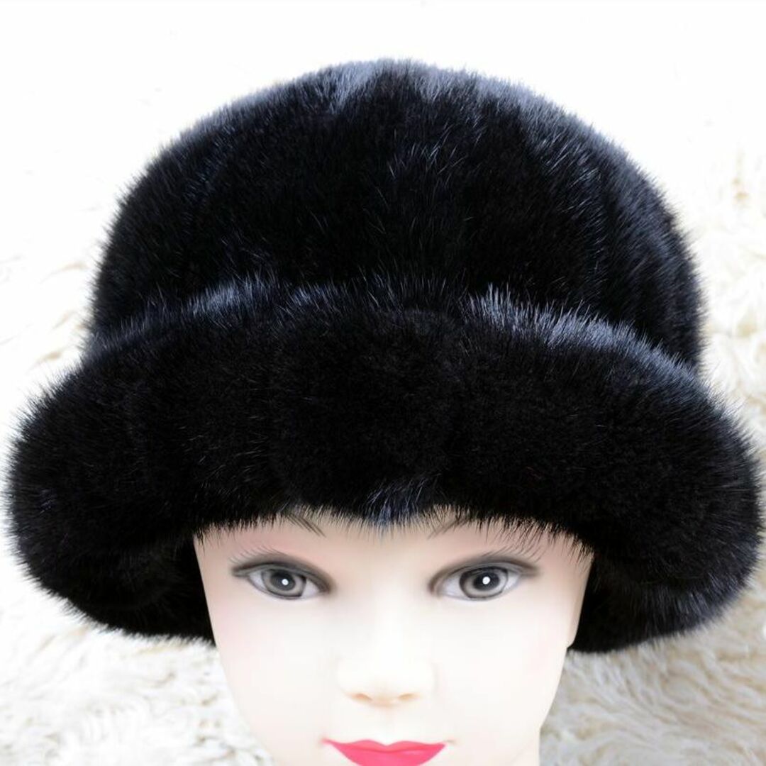 ◆上品なミンクファーの帽子ミンクとシルバーフォックスポンポン付き毛皮リアルファー