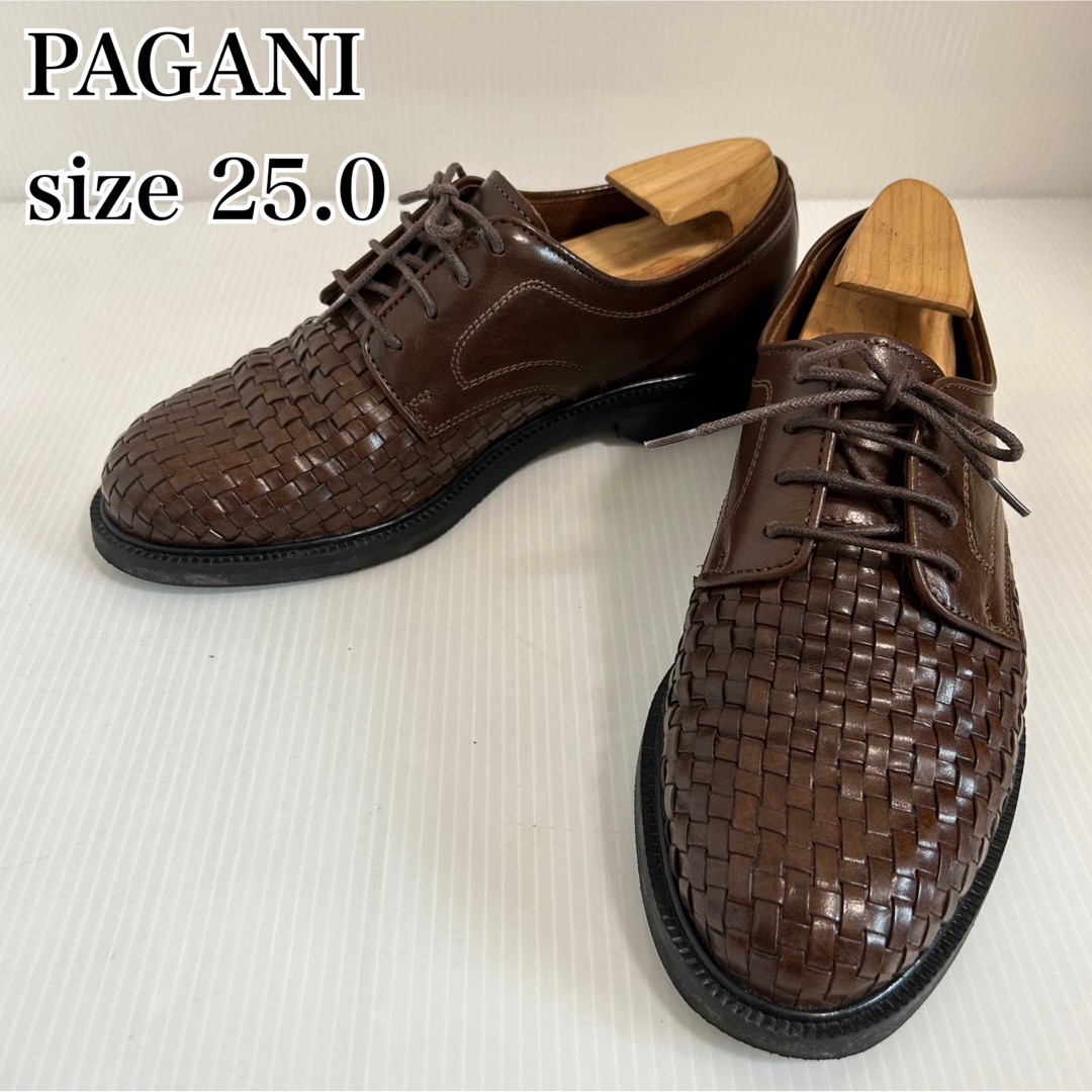【美品】PAGANI パガーニ 25.0 ビジネスシューズ　編み込みシューズ　茶