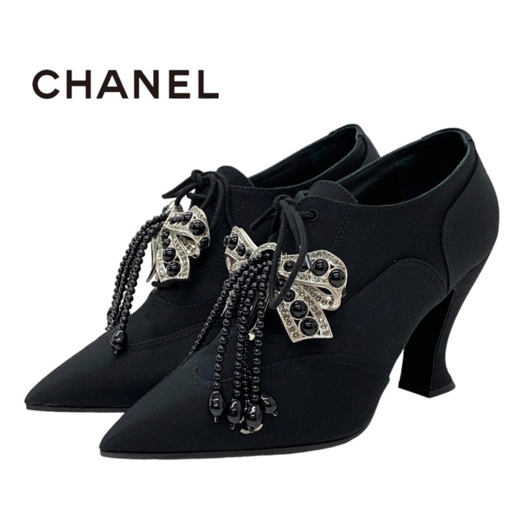 CHANEL(シャネル)のシャネル ファブリック ブーツ ショートブーツ 靴 シューズ ブラック レディースの靴/シューズ(ブーツ)の商品写真