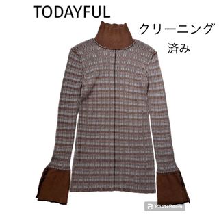 トゥデイフル(TODAYFUL)のTODAYFUL ジャガードパイピングニット　ブラウン　タートルネック(ニット/セーター)