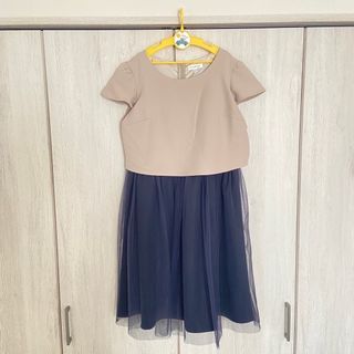 【マタニティ・授乳服】冠婚葬祭チュールスカート紺ワンピースドレスL👗(たまひよ)(マタニティワンピース)