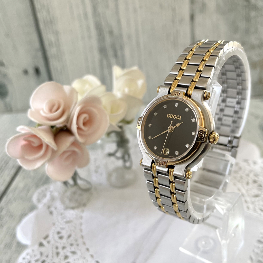 Gucci - 【電池交換済】GUCCI グッチ 腕時計 9000L 11P ダイヤ コンビ