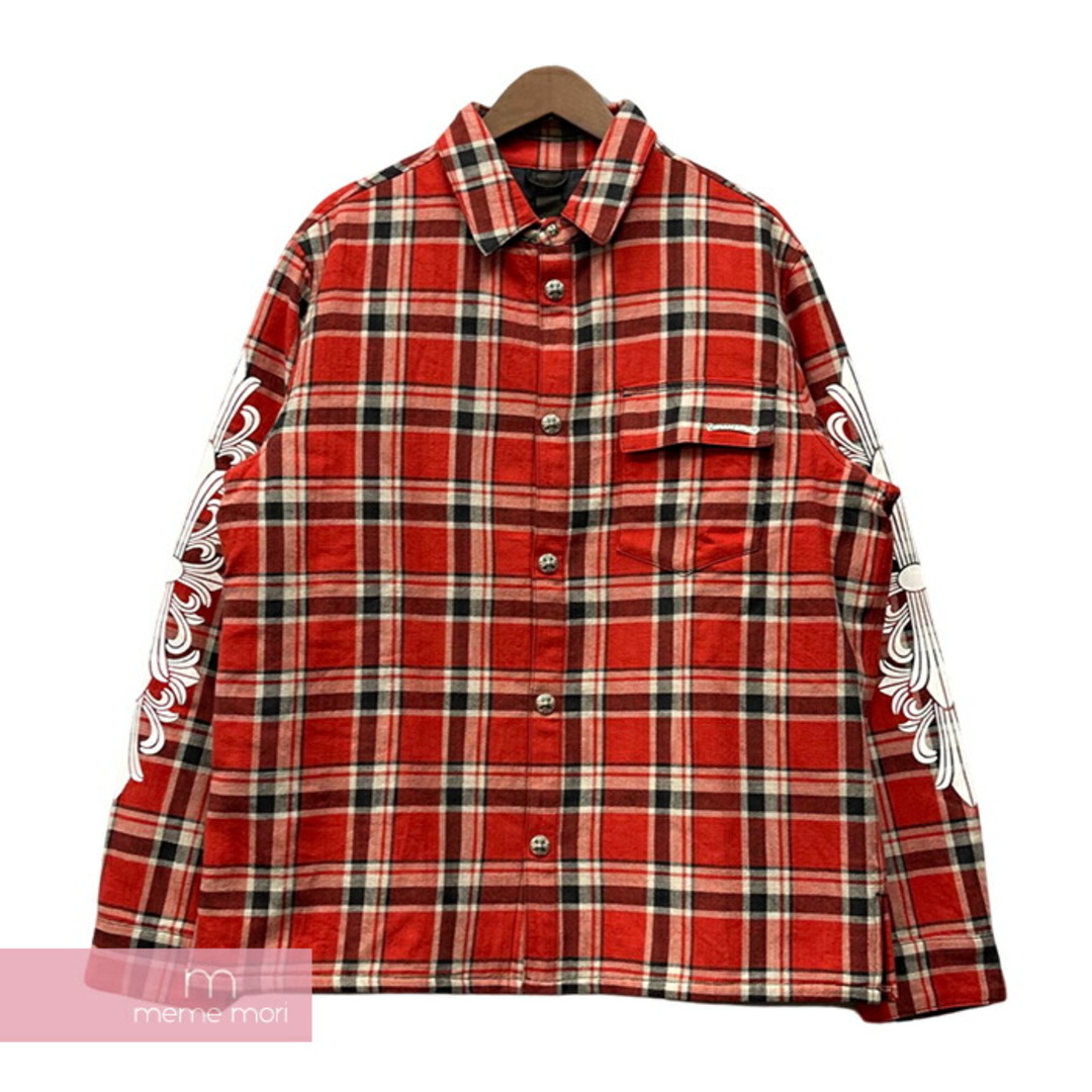 CHROME HEARTS CH FLANNEL クロムハーツ CHフランネル チェックシャツジャケット 中綿 クロスボールスナップボタン Yノット 袖CHクロスプリント レッド サイズXL【230925】【新古品】【me04】