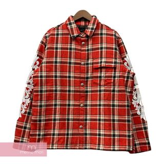 CHROME HEARTS クロムハーツ 22AW CH FLANNEL SHIRTS アームロゴ チェック柄 中綿 フランネルシャツ ジャケット スクロールラベル クロスボール キャラメル