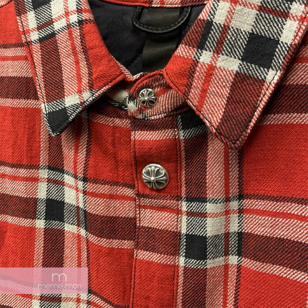 CHROME HEARTS CH FLANNEL クロムハーツ CHフランネル チェックシャツジャケット 中綿 クロスボールスナップボタン Yノット 袖CHクロスプリント レッド サイズL【230925】【新古品】【me04】 3