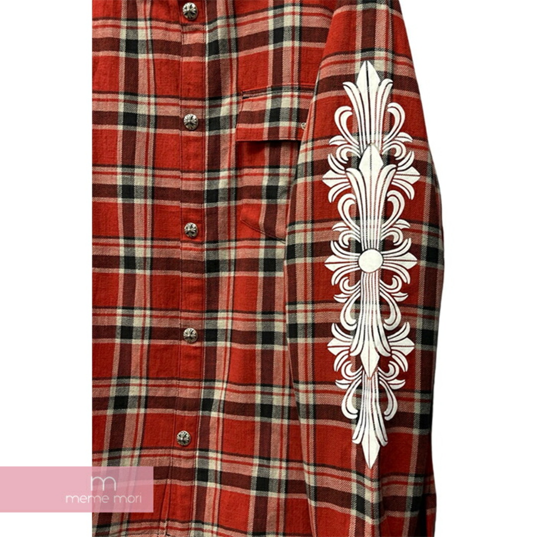 CHROME HEARTS CH FLANNEL クロムハーツ CHフランネル チェックシャツジャケット 中綿 クロスボールスナップボタン Yノット 袖CHクロスプリント レッド サイズL【230925】【新古品】【me04】