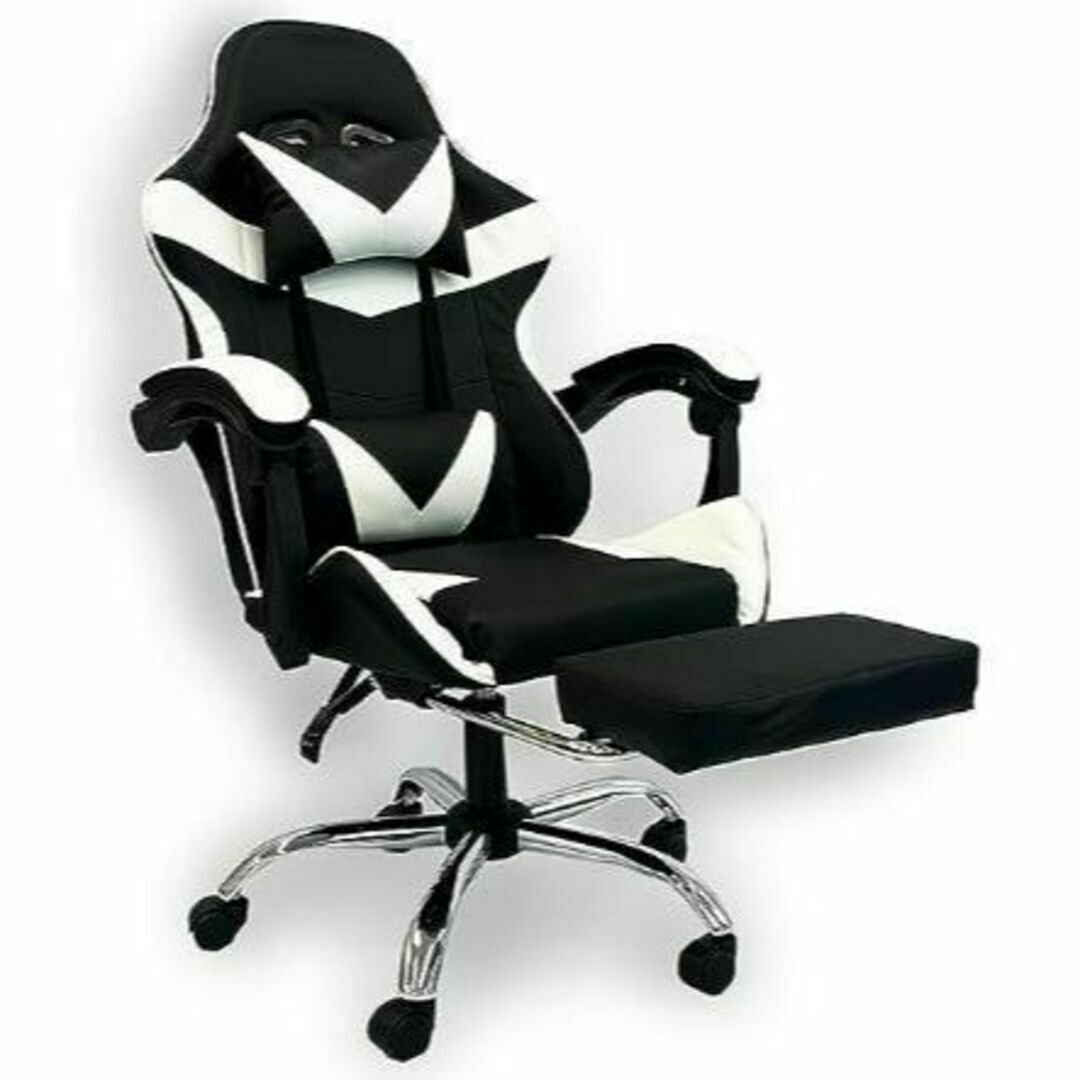 金属脚※ ゲーミングチェア 椅子 フットレスト付 カラー：白 - デスクチェア