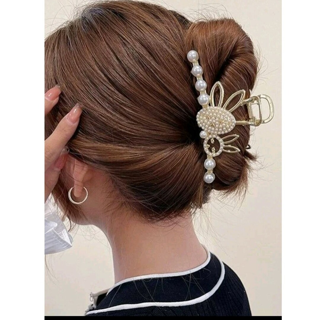 ♡新品 バンスクリップヘアクリップうさぎパールホワイト白 ♡新品 バンスクリップヘアクリップうさぎパールホワイト白