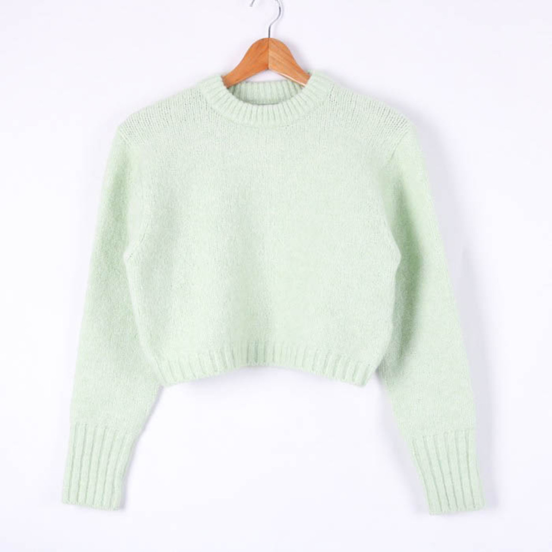 新品　ZARA KNIT ウールモヘヤ混　ボウタイニット　グリーン　Sサイズ