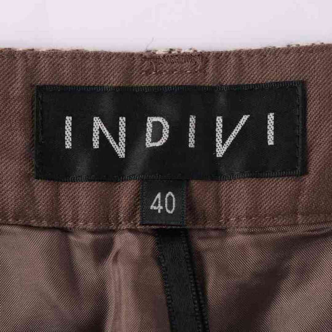 INDIVI(インディヴィ)のインディヴィ クロップドパンツ ストレート ウール混 千鳥格子 チェック ボトムス レディース 40サイズ ブラウン INDIVI レディースのパンツ(クロップドパンツ)の商品写真