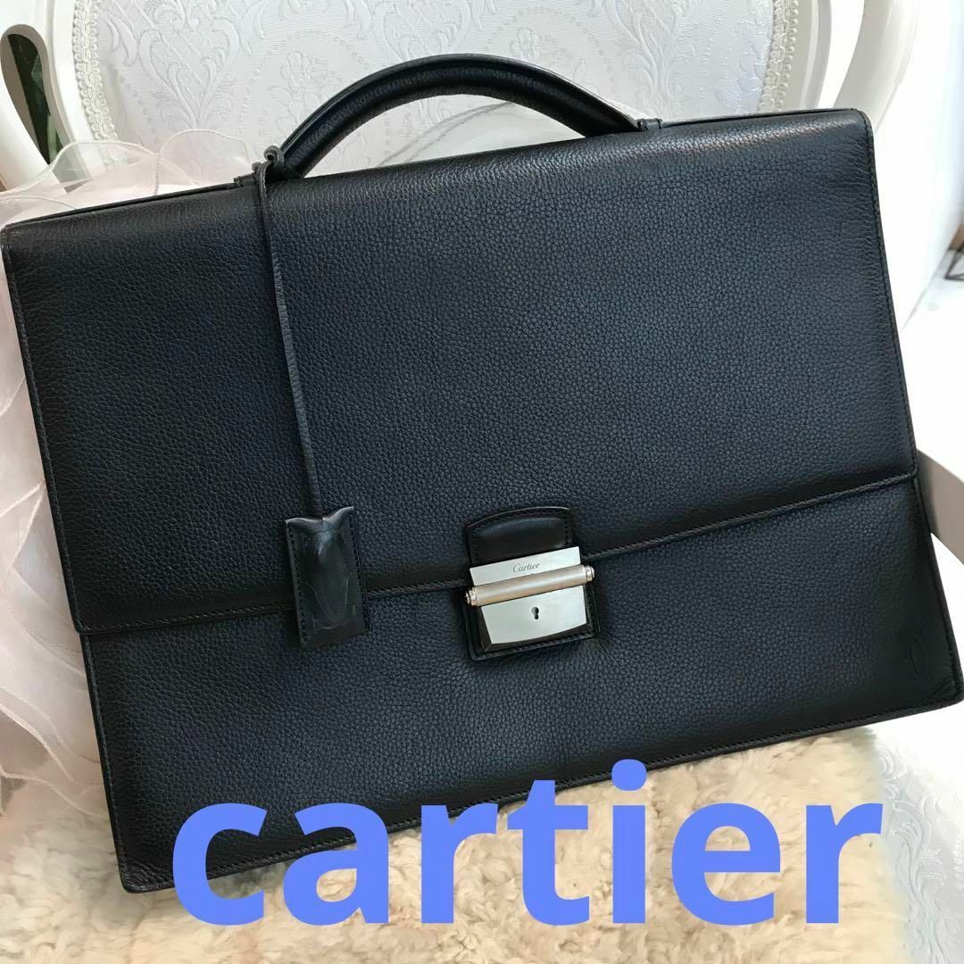 CARTIER カルティエ パシャ  ビジネスバッグ    カーフレザー ブラック   ブリーフケース 書類鞄 【本物保証】