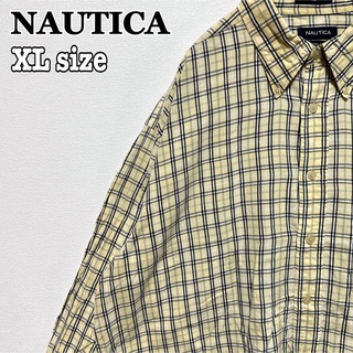 ノーティカ(NAUTICA)のNAUTICA ノーティカ チェック BDシャツ 刺繍ロゴ 長袖 黄色 海外古着(シャツ)